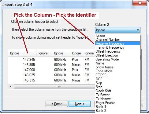 202 THD74 Programmer Help The column header changes to show your selection. Be sure to identify each of the columns you want used.