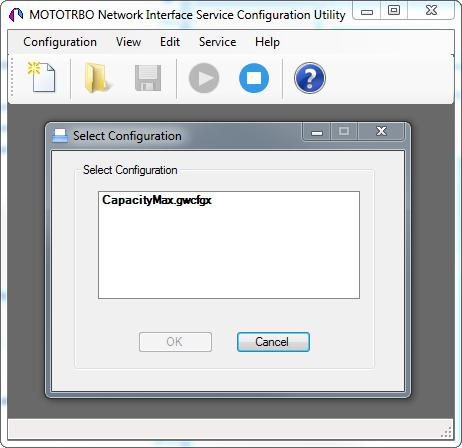 3. Launch MOTOTRBO Network Interface Service Configuration Utility and click Configuration > Select Active Configuration.
