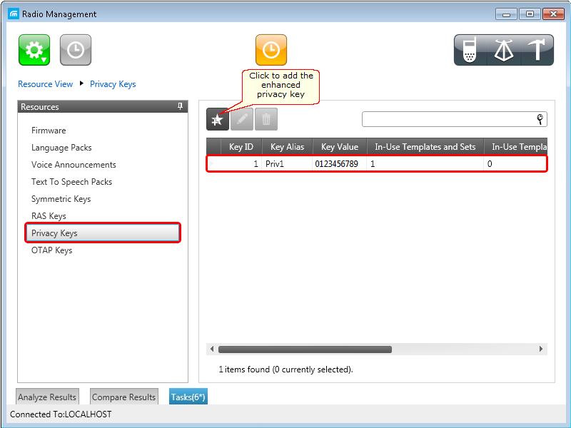 2. In the Privacy Keys tab of the Radio Management program add the enhanced