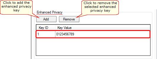 Enhanced Privacy To configure Enhanced Privacy, perform the following actions: 1. In the Security Settings window of SmartPTT Radioserver Configurator add an enhanced privacy key for incoming traffic.