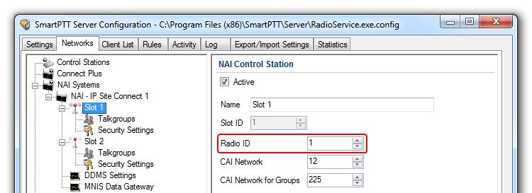 In the Server ID field, enter the radio ID of the IP Site