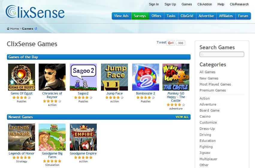 Clixsense Games: There are several games available in Clixsense for users to play. Though you don t earn from playing games they are still a nice stress buster.