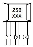 Typical Application circuit C1:10nF C2:100pF R1:100KΩ Sensor Location, Package Dimension and Marking MH258 Package UA Package Hall Chip location 2.00 0.