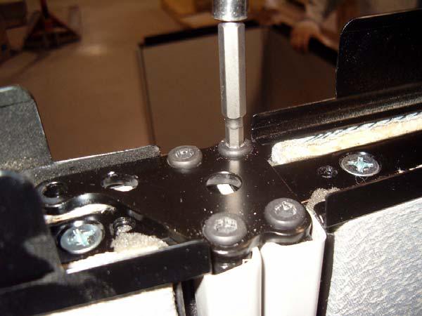 Use drill driver set on medium torque with a 3/ 16 hex drive to attach porkchops to