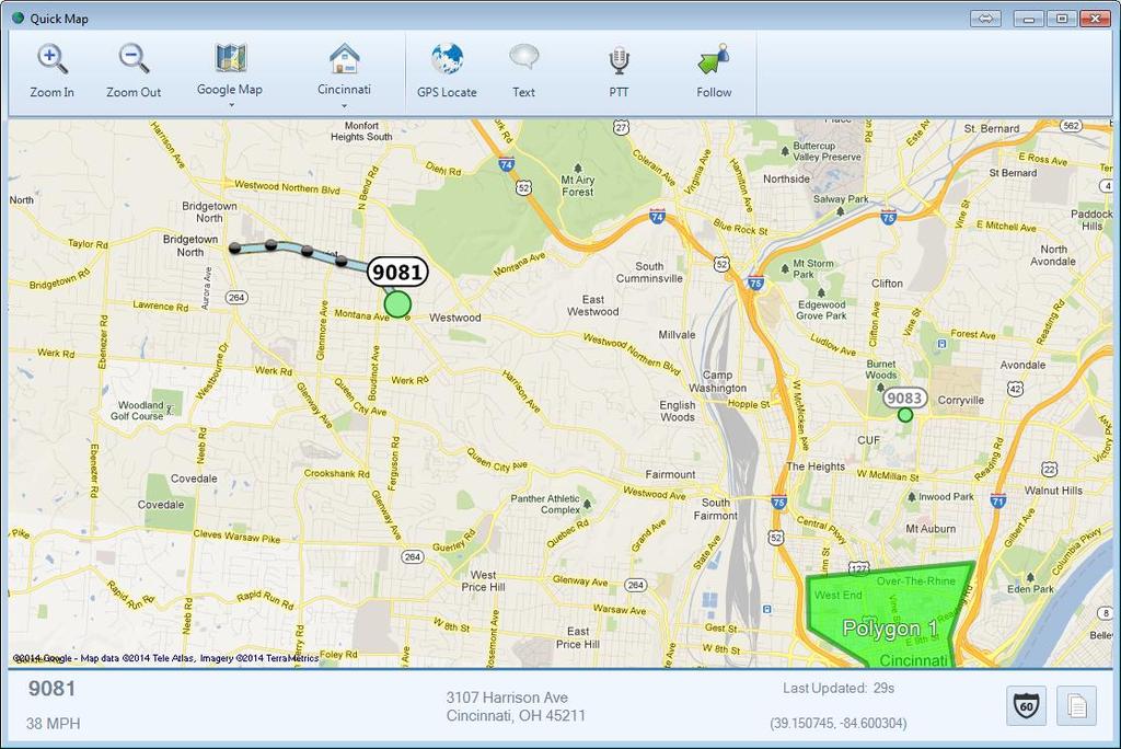 Quick Map Click the Quick Map button is shown below. on the Main Toolbar to open the Quick Map GPS window.