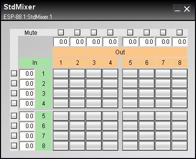 Figure 7.33-8X8 standard mixer control panel Inputs are displayed in green and outputs are displayed in orange.