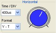 10. Utility: Utility setting 11. Help: Turn on help file 2.3 The Horizontal System Click Horizontal in main menu. The following figure shows the horizontal parameters setting. 1. Time/DIV: leads the setting of the time base parameters 2.
