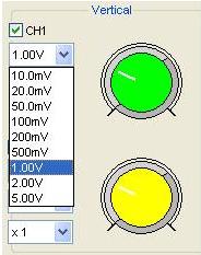 You cam left click and drag the mouse on the green knob or the yellow knob to change the voltage. Set Channel Coupling Click Coupling in Channel menu.
