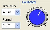 Time/Div menu: Select the horizontal Time/Div (scale factor) for the main or the