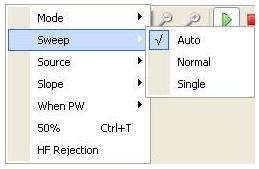 Sweep: Set the sweep mode to Auto, Normal or Single.