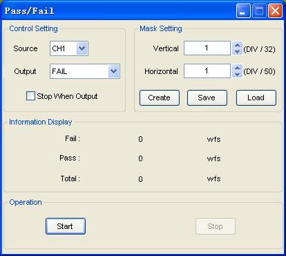 The Pass/Fail window appears: The Pass/Fail function monitors changes of signals and outputs