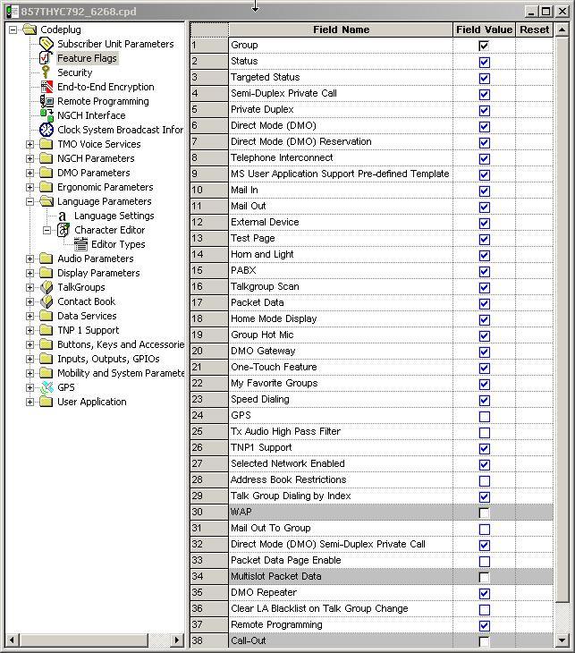 3-42 Customer Programming Software (CPS) 14 Feature Flags When the CPS is opened with the Admin Login option, this menu has 37 options.