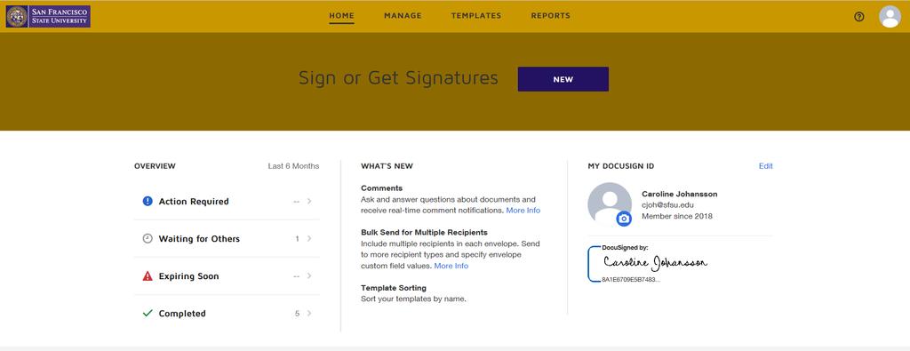 DocuSign Home Page Once you