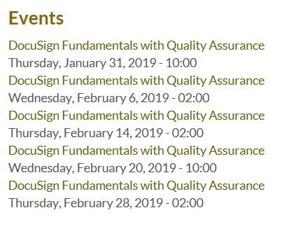1. Attend DocuSign trainings hosted by Quality Assurance Recorded 45 minute training session Here: Link to DocuSign Fundamentals Training on Box.