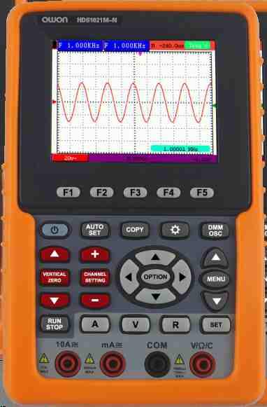 HDS Series 1-channel Handheld Digital Storage Oscilloscope + 2 in 1 (DSO + Multimeter) + Auto-scale function + FFT function + 20 group automatic measurement options + Bandwidth : 20MHz - 100MHz