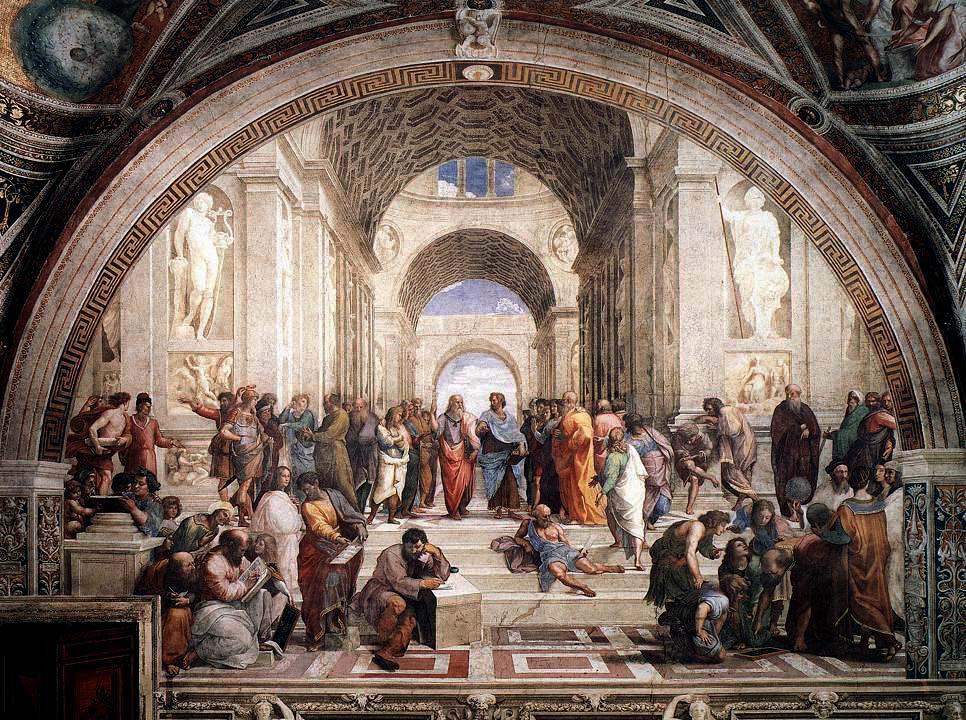 School of Athens by Raphael. 1508-11.Plato and Aristotle in center.