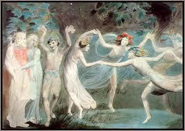 William Blake, Oberon, Titania and Punk with fairies dancing, 1785-86 William Blake in this colourful watercolour