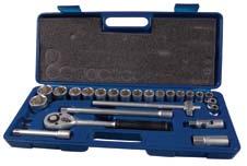 250 115 Rolson 1/4, 3/8, 1/2 Drive Socket 52 pc Set 104430 Contents includes 1/4 Dr. 150mm spinner handle, 1/4 x 3/8 adaptor, 3/8 Dr.