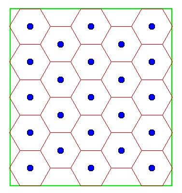 For the multi-cell coverage, we will assume hexagonal coverage, as depicted in