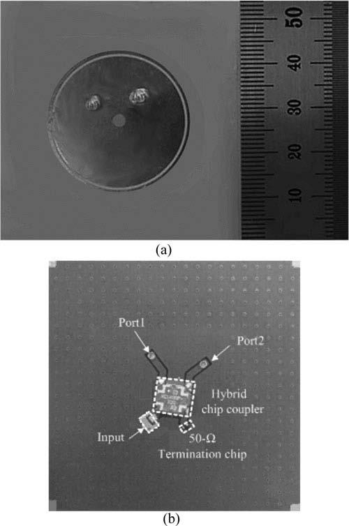ELECTROMAGNETICS 227 Figure 2. Photograph of the fabricated antenna: (a) top view of the fabricated antenna and (b) printed circuit board with a hybrid chip coupler.