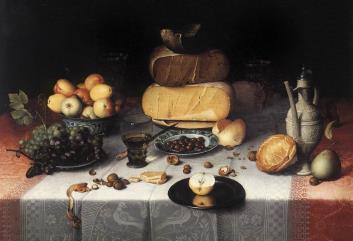 Laid Table with Cheeses and Fruit c.