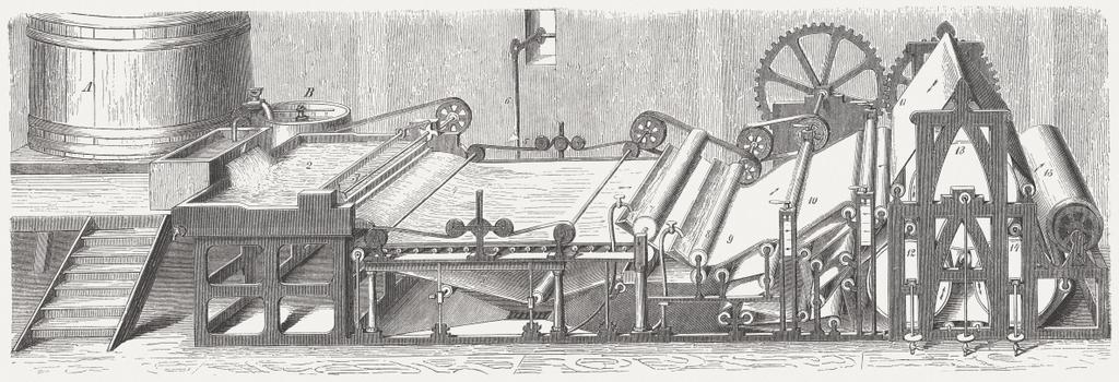 The paper making machine patented in 1798, by Nicholas Louis Robert, eventually became known as the Fourdrinier Machine.