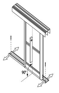 Install the bottom track Use a level to make sure the door is exactly plumb; move the bottom track as necessary. Check if the door travels smoothly along the entire width of the opening.