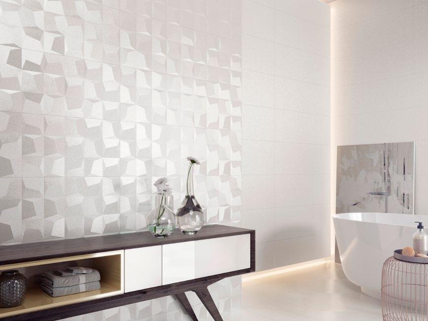 NUOVO Glazed Ceramic Nuovo illustrates undeniable glamour and sophistication through form and texture in a glazed ceramic wall tile.