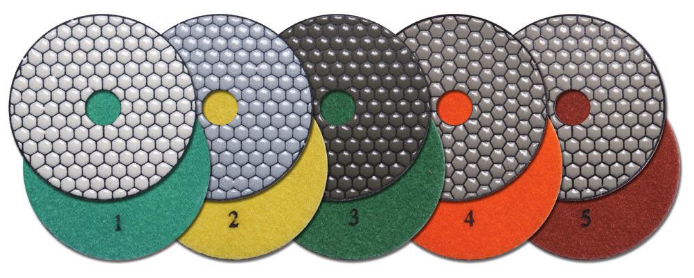 POLISHING PADS (WET/DRY) MK Diamond 5-step polishing pads improve efficiency of polishing by 20%.