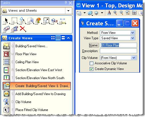 Step 2 Create a Dynamic View from the clipped view Select the Create Building/Saved View & Drawing tool in the Create Views task