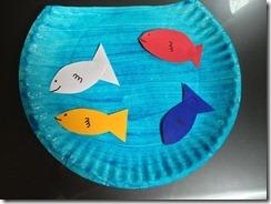 One Fish Two Fish- Fish Bowl Paper plates Construction paper Markers or crayons Blue paint Glue Cut the top off a paper plate for each child Cut a supply