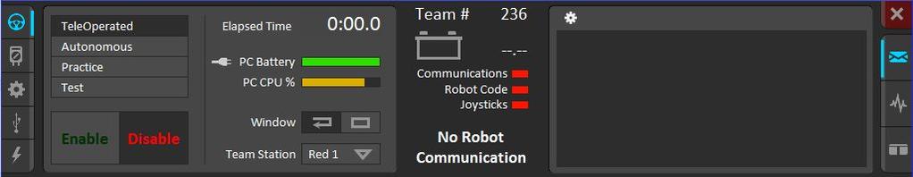 Driver Station Sends all commands to control the robot Operation Tab robot mode enable/disable the robot from running Elapsed time