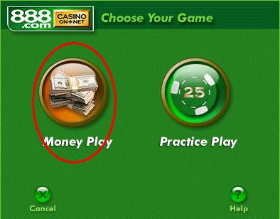 Select 'Money Play' to get started. You can select 'Practice Play' if you wish, but you won't get your Matching Bonus, and you won't make any money.