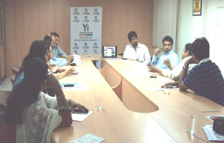 Yi Indore Induction Program for New Members 20th September 2012: Indore Photo Details: Mr Ankit D. Mittal, Chair, Yi Indore Chapter is interacting with new Yi members during the induction program.
