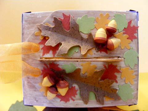 Using the quilling strips I made little 3-D acorns for whimsy. Just add a treat inside and it will be finished.