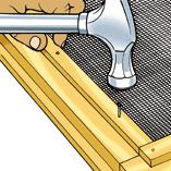 Finish stapling across the top and bottom rails. Use a straightedge and utility knife to trim the excess screen so that it extends over the frame by about 5/8 in. (Fig. 19).