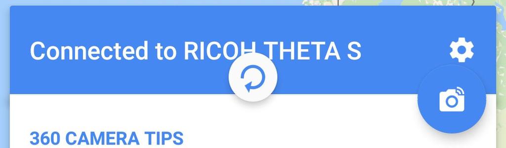 (5) If a thumbnail image does not appear under the PRIVATE tab, pull down on the blue Connected to RICOH THETA S bar to refresh the view (Figure 2.2c). Fig 2.