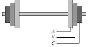 26. The barbell illustrated below is evenly loaded with weights. If A = 68.1 pounds, B = 35.9 pounds and C = 12.9 pounds, how much weight is loaded on the barbell?