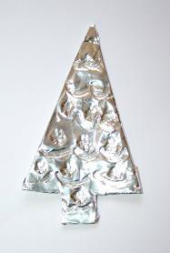 b. Cut out the Christmas cardboard shape and stick the dull side of the foil onto it. c. Draw pretty patterns onto the foil with a dull pencil and/or add colour with permanent pens.