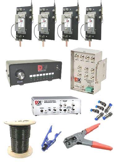 signals compared to EWE, Flag, Pennant, or K9AY arrays Complete Receive Four Square Array Package for Close spacing to transmit antenna includes: (1) DXE-ARAV2-4P Package of 4 Active Receive Vertical