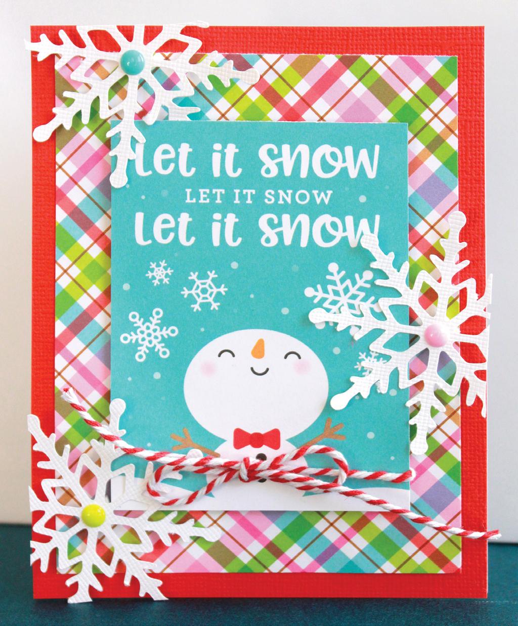 step-by-step card instructions LET IT SNOW CARD (4.25x5.5) 1 Trim a 8.5 x 5.5 piece of Lava cardstock. Score at center of long side and fold to create a 4.25 x 5.5 card base with opening to the right.