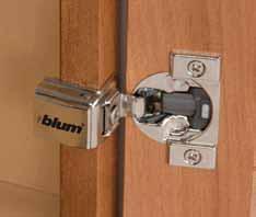 COMPACT BLUMOTION 38C hinges for full overlay 107 Features BLUMOTION soft close integrated into the hinge cup Deactivation switch for small/light doors Overload safety feature One-piece wraparound