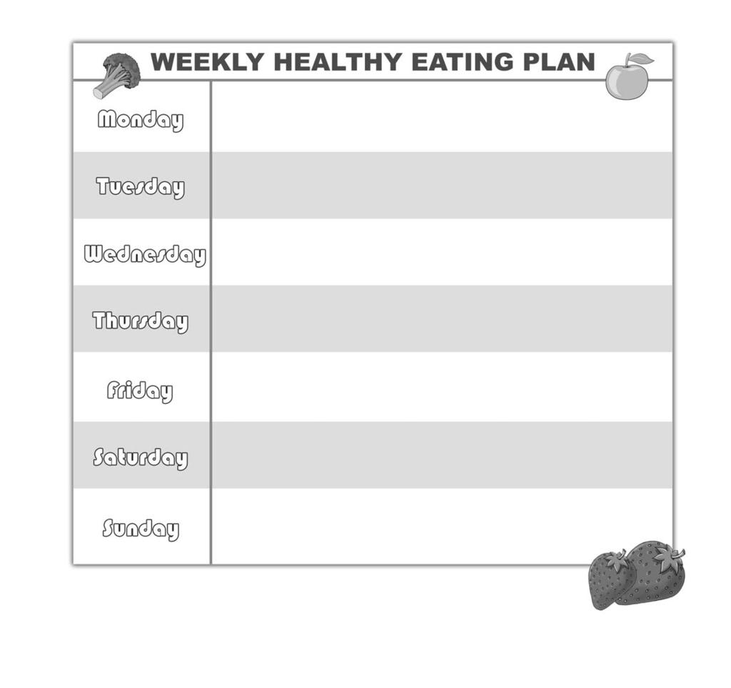 12. Healthy eating You are a little overweight and are not feeling very healthy at the moment. Your doctor suggests a healthier diet. Make an eating plan for a week, which will help you feel better.