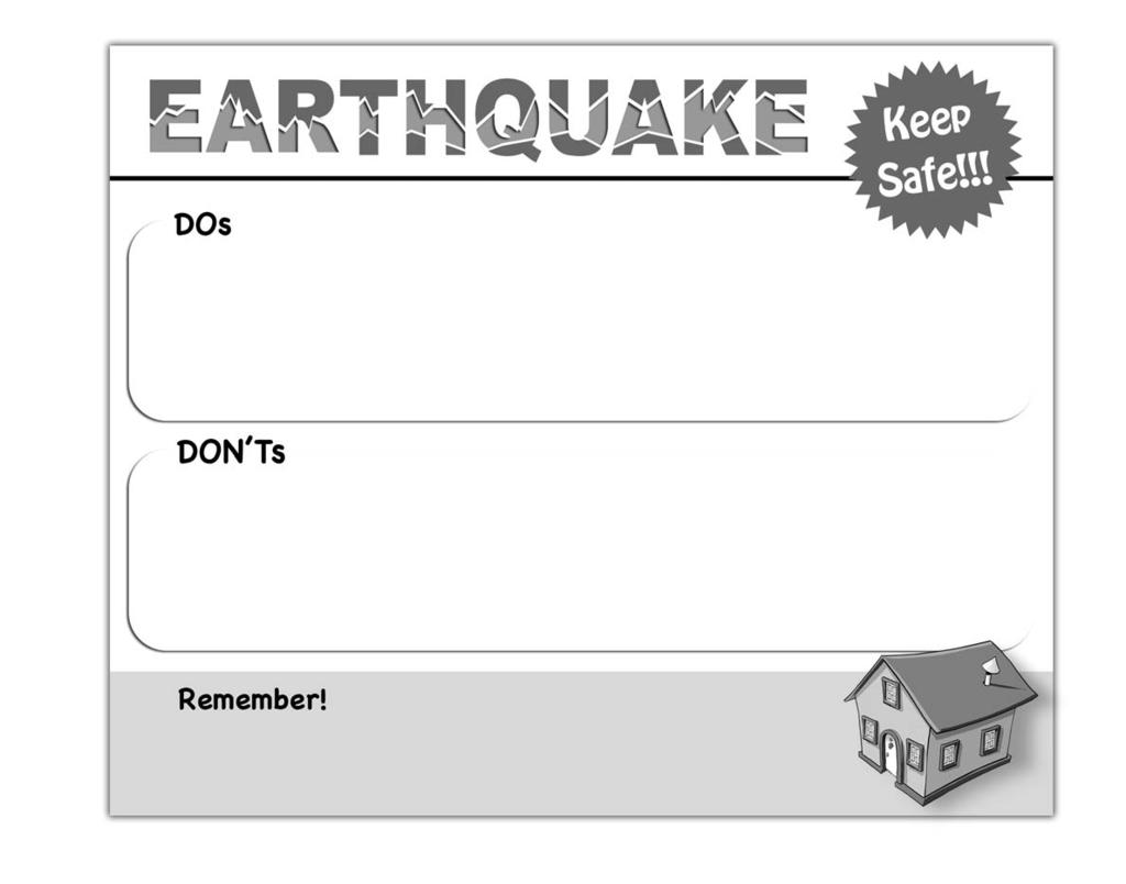 9. Safety first What should we do in case of an earthquake? Do some research and make a safety leaflet.