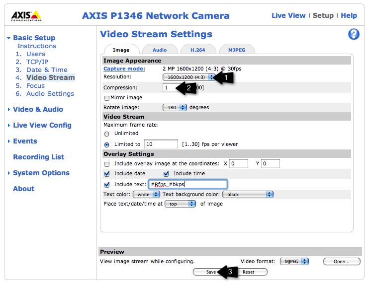 AXIS RECOMMENDED SETTINGS FOR P1346 CAMERA INITIAL CAMERA SETUP 1. Log onto the camera directly. Axis cameras default IP Address is: 192.168.0.90. 2.