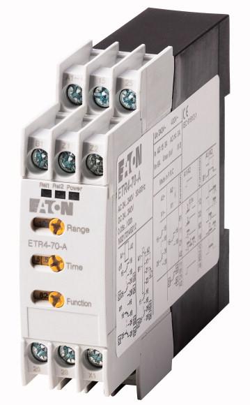 DATASHEET - ETR4-70-A Delivery program Timing relay, 2W, 0.05s-100h, multi-function, 24-240VAC/DC, potentiometer connection Part no. ETR4-70-A Catalog No. 031888 Eaton Catalog No.
