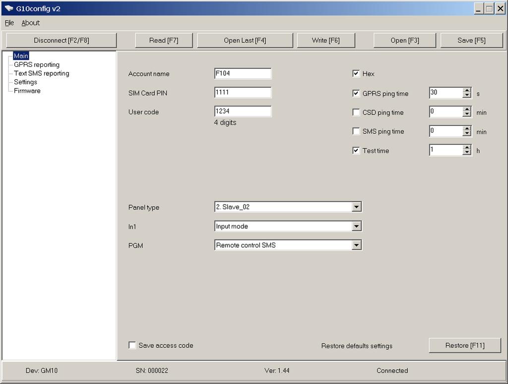 of the transmission module GM10 are set using parameter setting software G10config.
