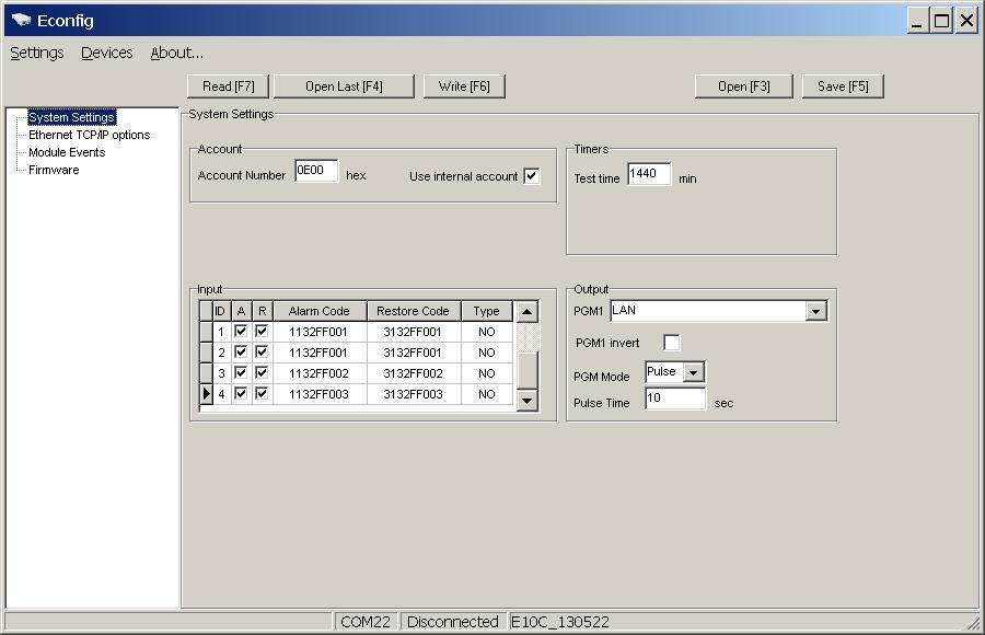E10C parameters The parameters of the transmission module E10C are set using parameter