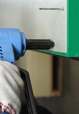 ... then remove rivet by using a hammer. Insert new rivet and fix it by using a manual, pneumatic or electric riveter.