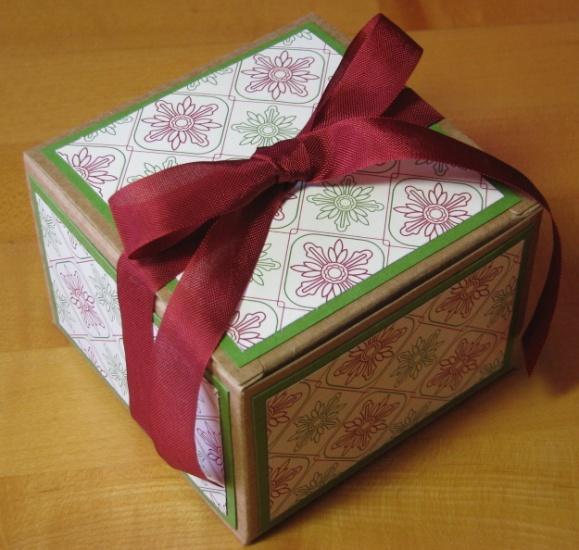coordinating card stock and designer paper (or a stamped design) on each side of the box plus the top.